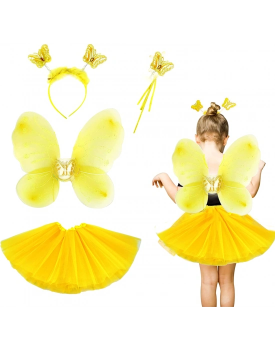 Sarı Kelebek Kostümü Çocuk 4 Parça Set