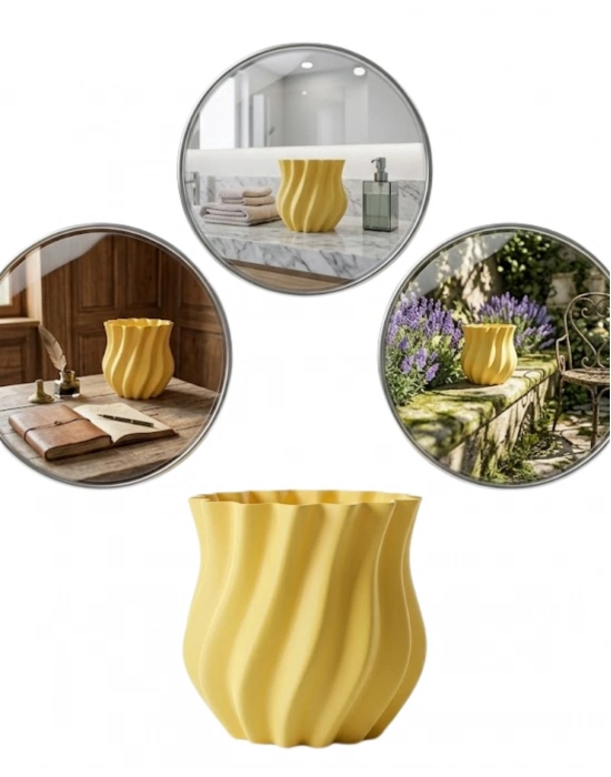 Sarı Kıvrımlı 3D Vazo Estetik Modern Ev ve Ofis Dekoru