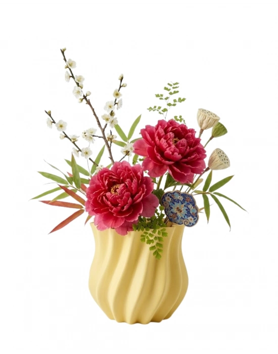 Sarı Kıvrımlı 3D Vazo Estetik Modern Ev ve Ofis Dekoru