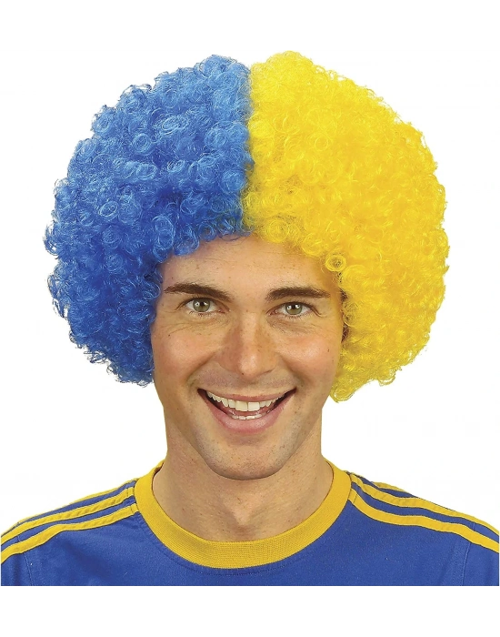 Sarı Lacivert Kıvırcık Afro Bonus Peruk Taraftar Bonus Saç