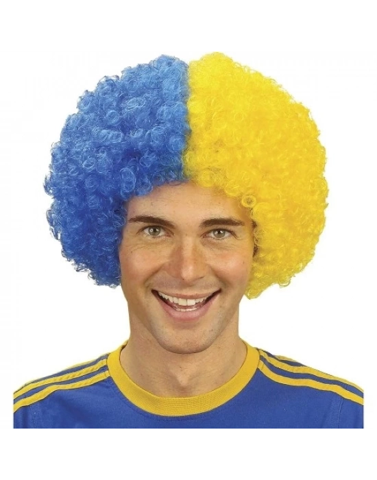 Sarı Lacivert Kıvırcık Afro Bonus Taraftar Peruğu