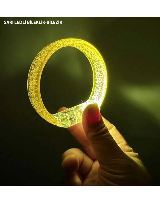 Sarı Led Işıklı Baskı Yapılabilen Pilli Bileklik Bilezik 1,5 cm Genişlik