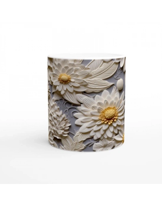 Sarı Merkezli Rölyef Papatya Kupa Bardak