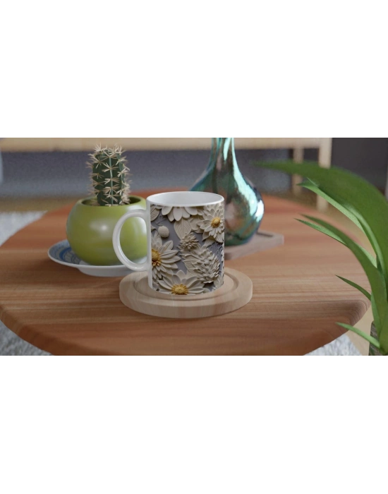 Sarı Merkezli Rölyef Papatya Kupa Bardak