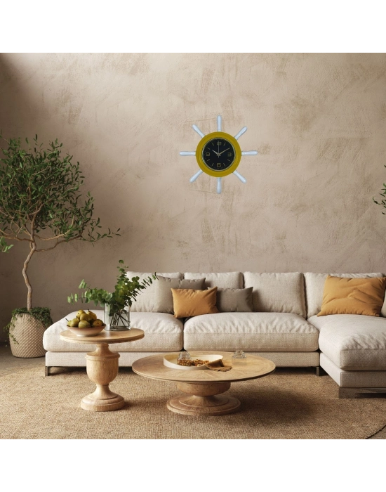 Sarı Modern Kavelalı Dümen Duvar Saati