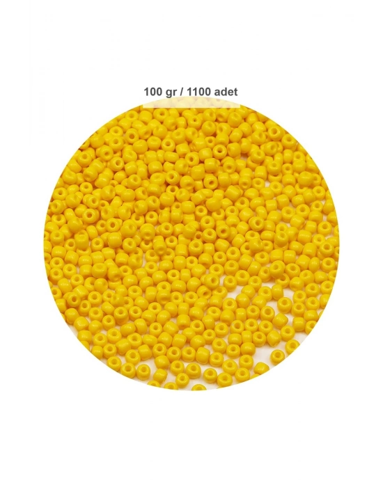 Sarı Renk 4 mm Yaklaşık 1100 adet / 100 gram Cam Boncuk Oya Yazma Bileklik ve Kolye