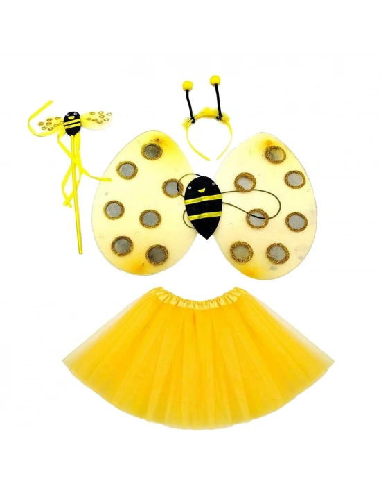 Sarı Renk Arı Kostüm Seti - Tütü, Kanat, Taç, Asa