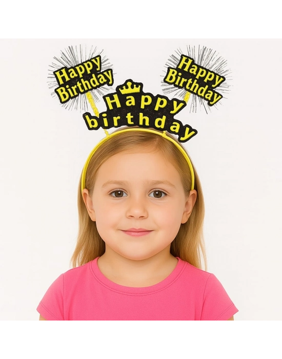Sarı Renk Işıltılı Yazılı Doğum Günü Parti Tacı