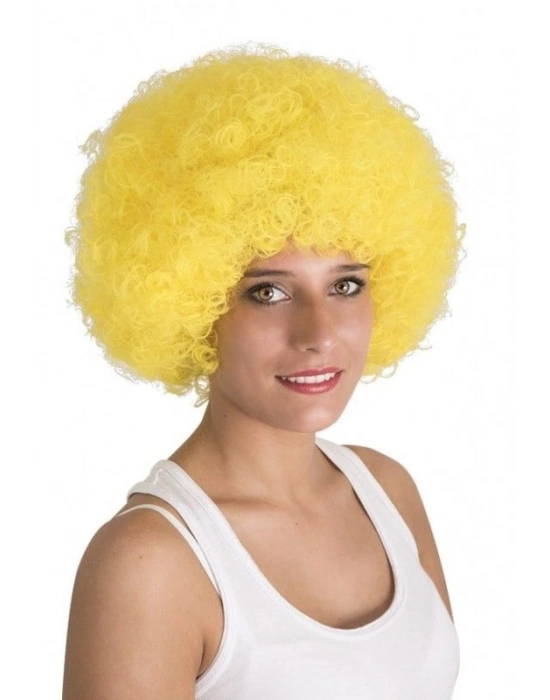 Sarı Renk Kıvırcık Afro Bonus Peruk