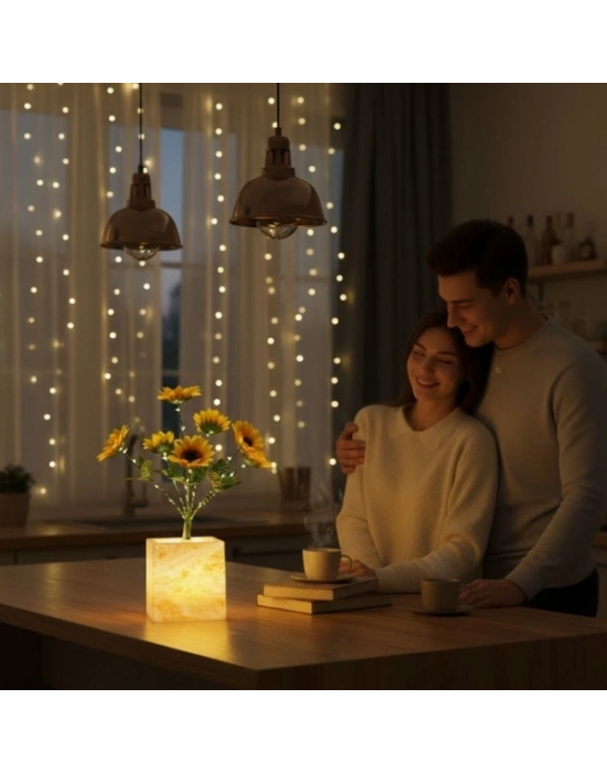 Sarı Saksılı LED Yapay Çiçek