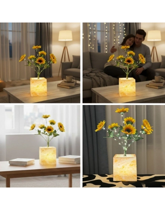 Sarı Saksılı LED Yapay Çiçek