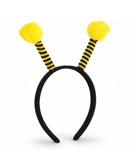 Sarı Siyah Arı Antenli Taç - Çocuk Arı Tacı Mega Ponponlu