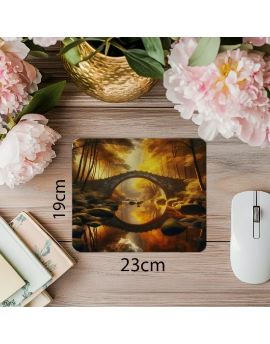 Sarı Yapraklı Huzur Dolu Köprü Mouse Pad - 19x23 cm 2 mm Dikdörtgen İthal Baskılı Mouse Pad