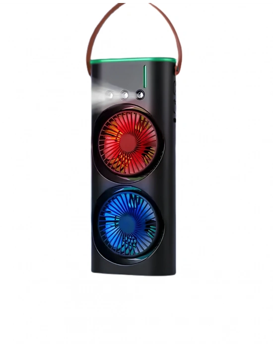 Şarjlı Buharlı Serinletici Fan RGB Işıklı Çift Pervaneli Masa Fanı