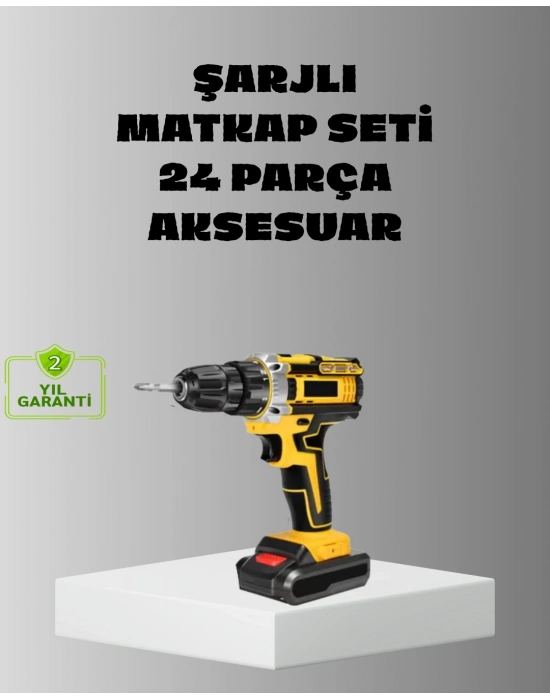 Şarjlı Darbeli Matkap Seti – 2 Bataryalı, 24W Güç, 24 Parça Aksesuar, LED Işıklı
