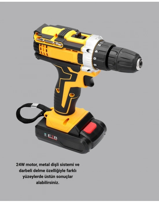 Şarjlı Darbeli Matkap Seti – 2 Bataryalı, 24W Güç, 24 Parça Aksesuar, LED Işıklı