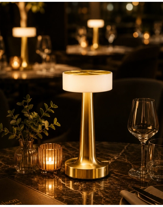 Şarjlı Gold Mantar Masa Lambası Dimmer Ayarlı Kablosuz LED Lamba