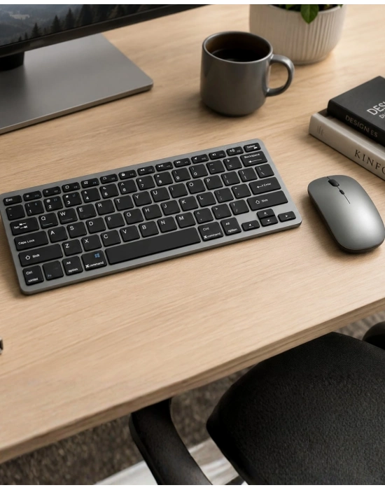 Şarjlı Kablosuz Klavye ve Mouse Seti Kompakt Taşınabilir Tasarım