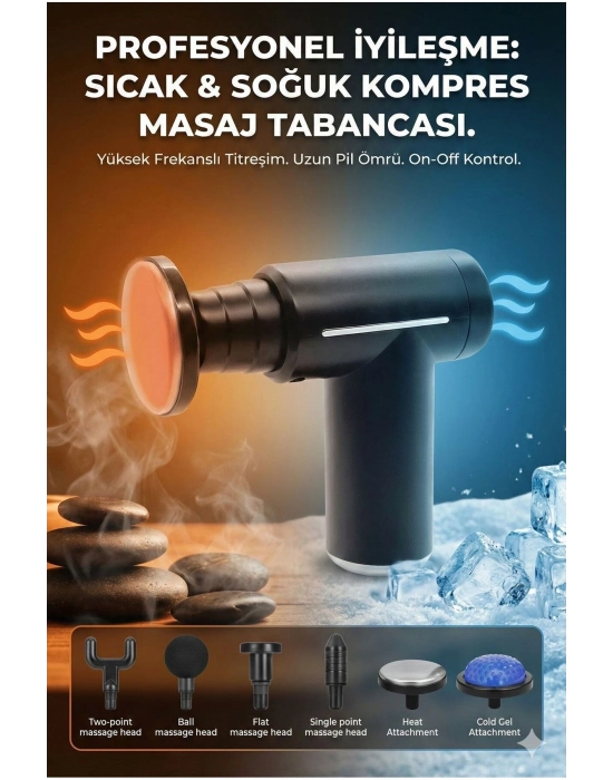 ® Şarjlı Masaj Tabancası Boyun Sırt ve İçin Sıcak Soğuk Başlıklı Masaj Aleti Sporcu Masaj