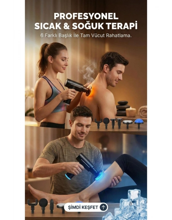 ® Şarjlı Masaj Tabancası Boyun Sırt ve İçin Sıcak Soğuk Başlıklı Masaj Aleti Sporcu Masaj