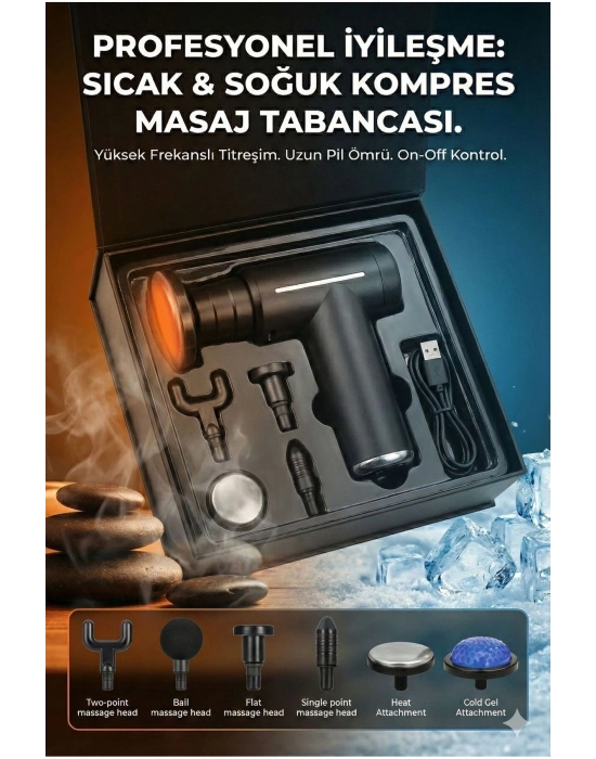 ® Şarjlı Masaj Tabancası Boyun Sırt ve İçin Sıcak Soğuk Başlıklı Masaj Aleti Sporcu Masaj