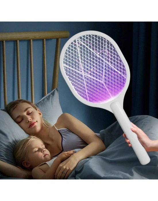 ®  Şarjlı Sinek Öldürücü Masaüstü Standlı,Mor Işık Sinek Kovucu Raket 5w