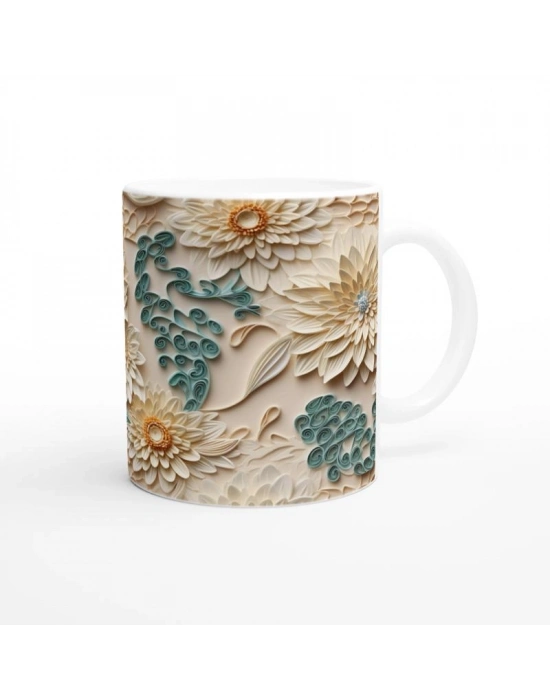 Sarmal Desenli Krem Çiçekli Kupa Bardak