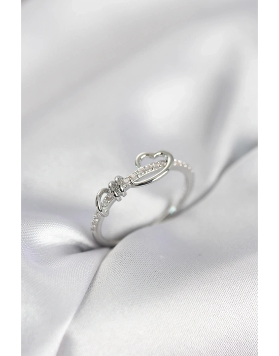 ® Sarmal Kalp Model Zirkon Taşlı Gümüş Renk Kadın Yüzük