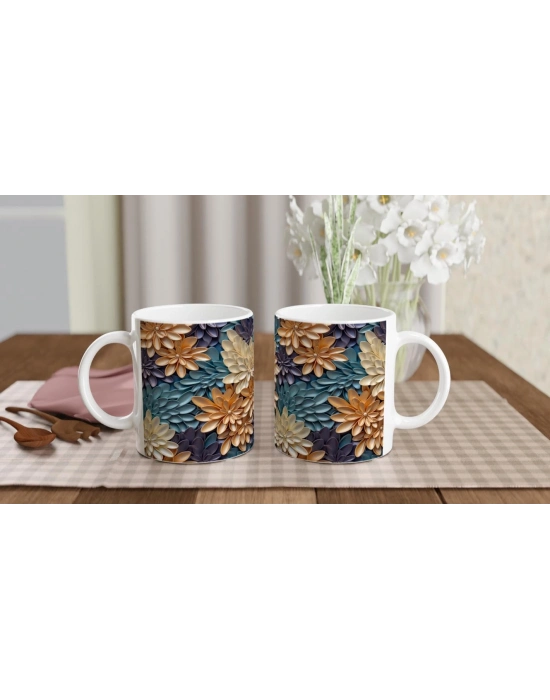 Saten Parıltılı Bahar Çiçekli Kupa Bardak