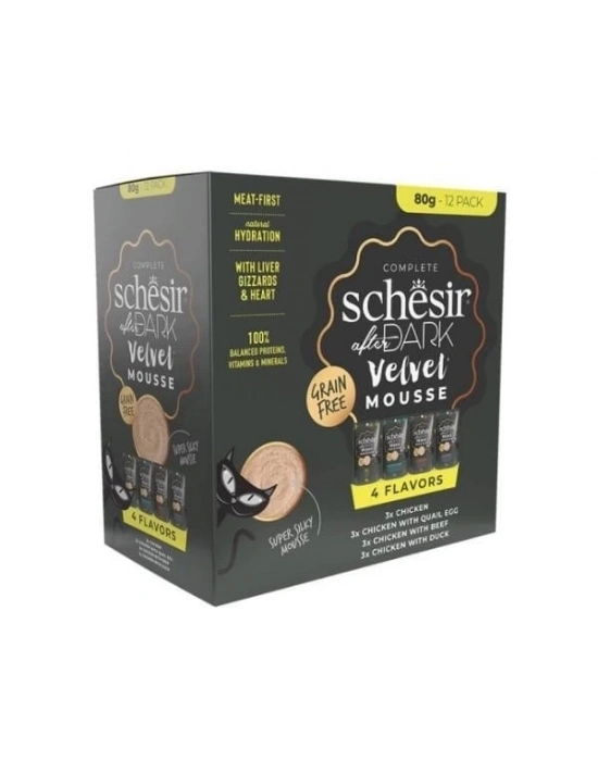 Schesir After Dark Velvet Et Suyunda Karışık Lezzetler Pouch Yetişkin Konserve Kedi Maması 1 Adet 12x80 Gr