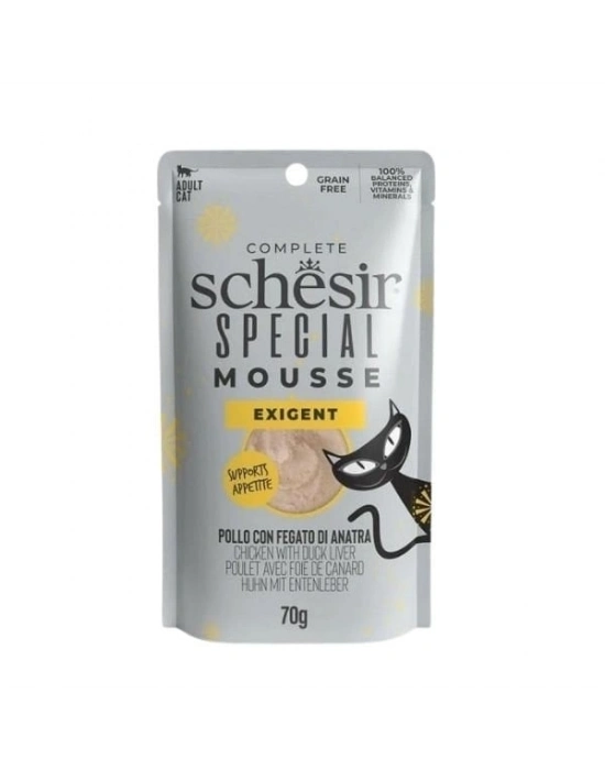 Schesir Special Mousse Tavuklu ve Ördek Ciğerli Pouch Yetişkin Konserve Kedi Maması 1 Adet 70 Gr