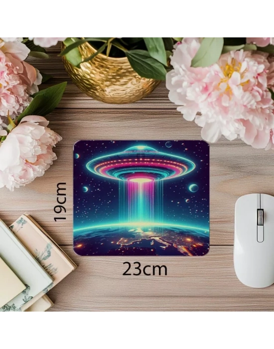 Sci-Fi Tarzı Işıklı UFO Mousepad - 19x23 cm 2 mm Dikdörtgen İthal Baskılı Mouse Pad