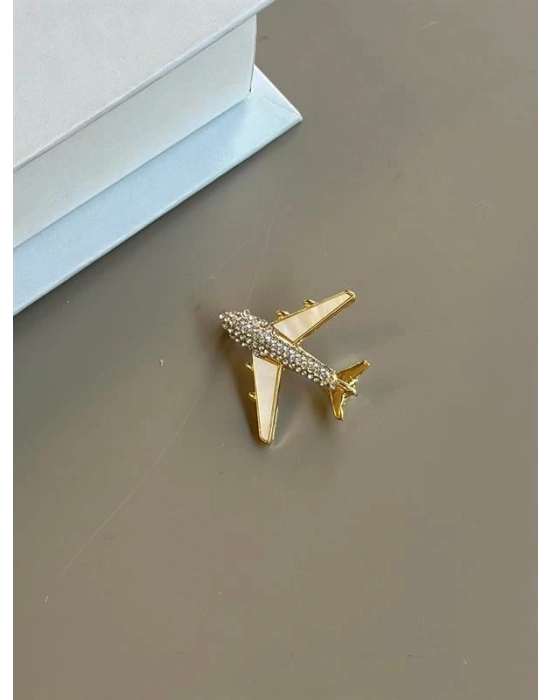 Sedefli Uçak Broş - Altın