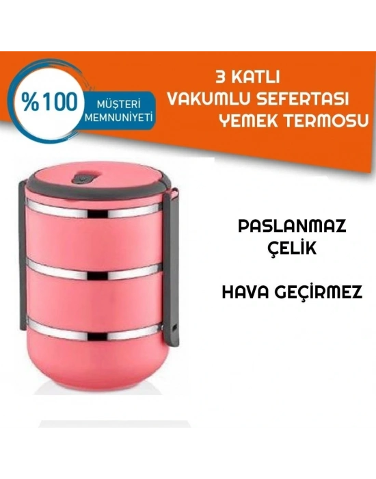 Sefer Tası Yemek Termosu Saklama Kabı Termosu 3lü - Pembe