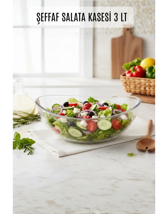 Şeffaf Akrilik Salata Kasesi 25 x 32 x 12 cm – 3 Lt