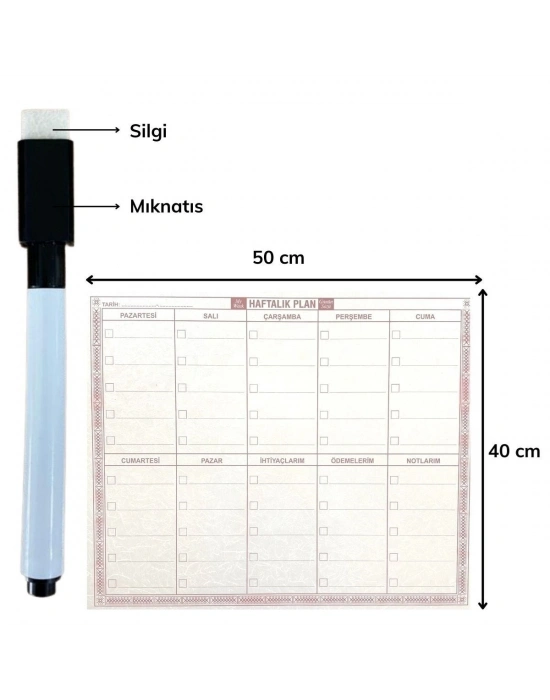 ®  Şeffaf Kendiliğinden Yapışkanlı Kalemli Haftalık Planlayıcı 40cm-50cm