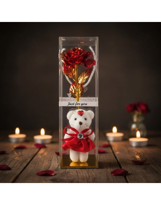 Şeffaf Kutulu Ayıcıklı Sonsuzluk Gülü