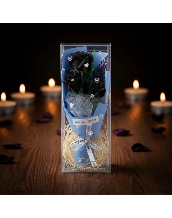 Şeffaf Kutulu Üç Gül Buketi