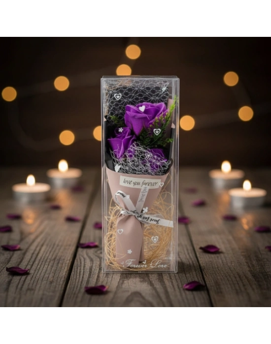 Şeffaf Kutulu Üç Gül Buketi