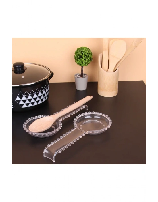 Şeffaf Plastik Boncuklu Kelepçe Kaşık Çırpıcı Altlığı 28 Cm Royaleks