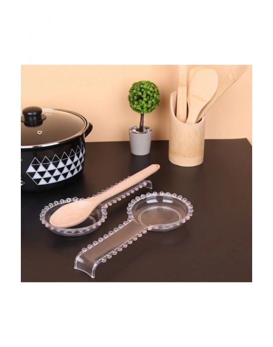 Şeffaf Plastik Boncuklu Kelepçe Kaşık Çırpıcı Altlığı 28 Cm Royaleks