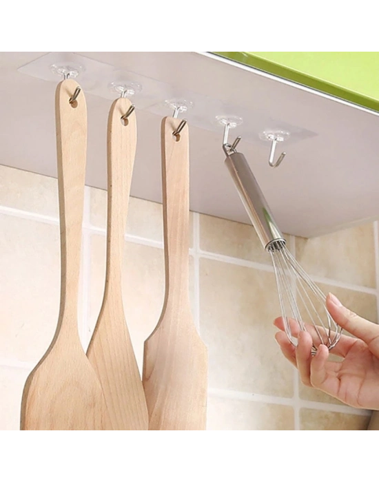 Şeffaf Yapışkanlı Askı, Mutfak Banyo Duvar Askısı, Çivisiz Pratik Kanca Seti