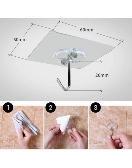 Şeffaf Yapışkanlı Askı, Mutfak Banyo Duvar Askısı, Çivisiz Pratik Kanca Seti