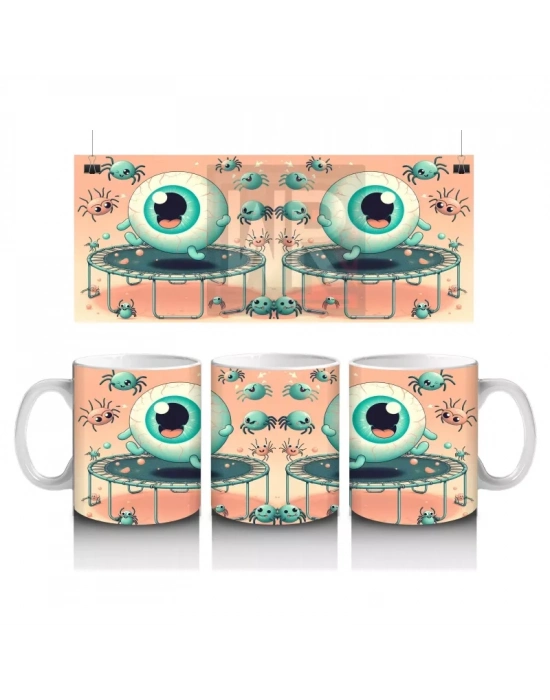 Şeker Kaplı Göz Küresi Figürleriyle Eğlenceli Cadılar Bayramı Baskılı Kupa Bardak