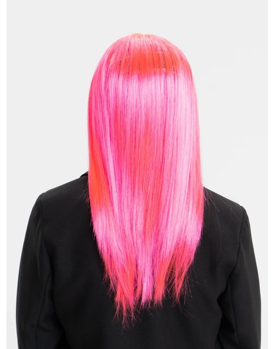 Şeker Pembesi Koyu Pembe Renk Uzun Düz Parti Peruğu