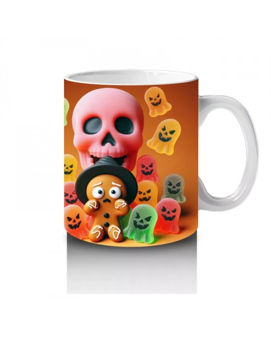 Şeker Sepetli Sevimli Canavar Figürlü Renkli Cadılar Bayramı Baskılı Kupa Bardak