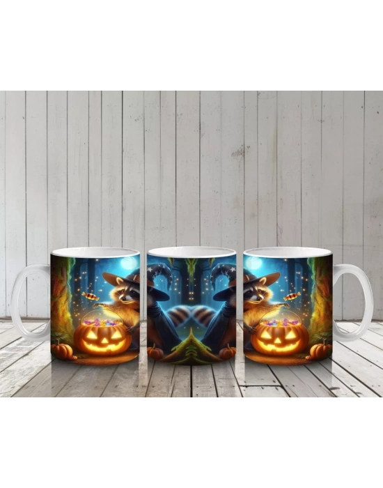 Şeker Temalı Renkli Canavar Figürleriyle Eğlenceli Cadılar Bayramı Baskılı Kupa