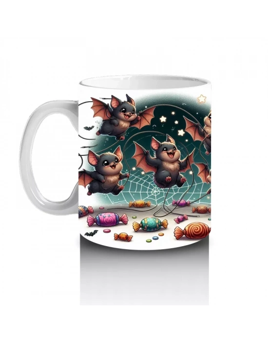 Şeker Toplayan Cadılar Figürlü Renkli Cadılar Bayramı Baskılı Kupa Bardak