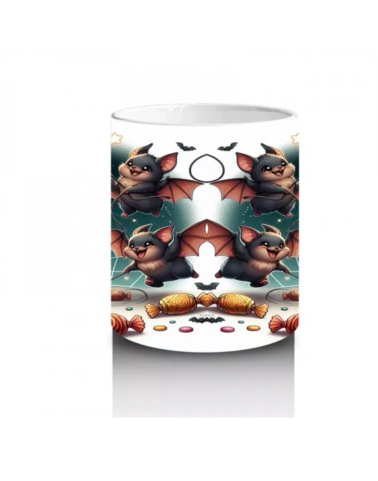 Şeker Toplayan Cadılar Figürlü Renkli Cadılar Bayramı Baskılı Kupa Bardak