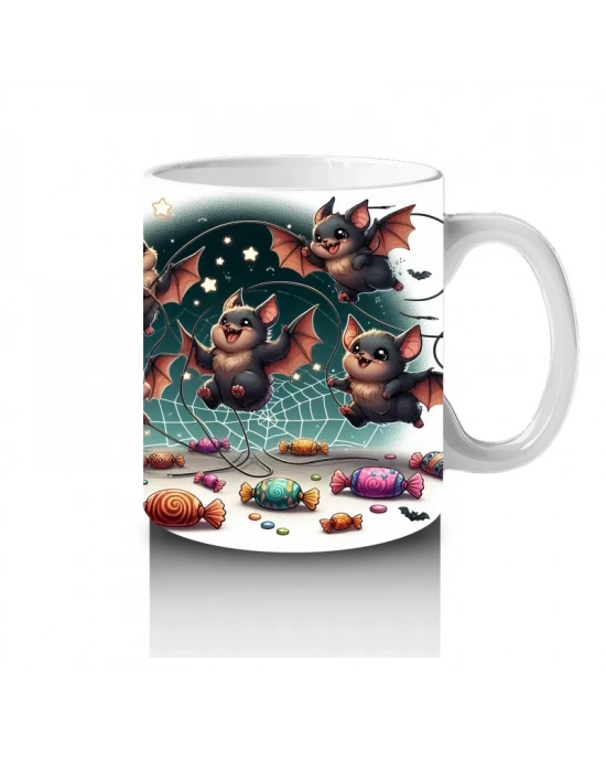 Şeker Toplayan Cadılar Figürlü Renkli Cadılar Bayramı Baskılı Kupa Bardak